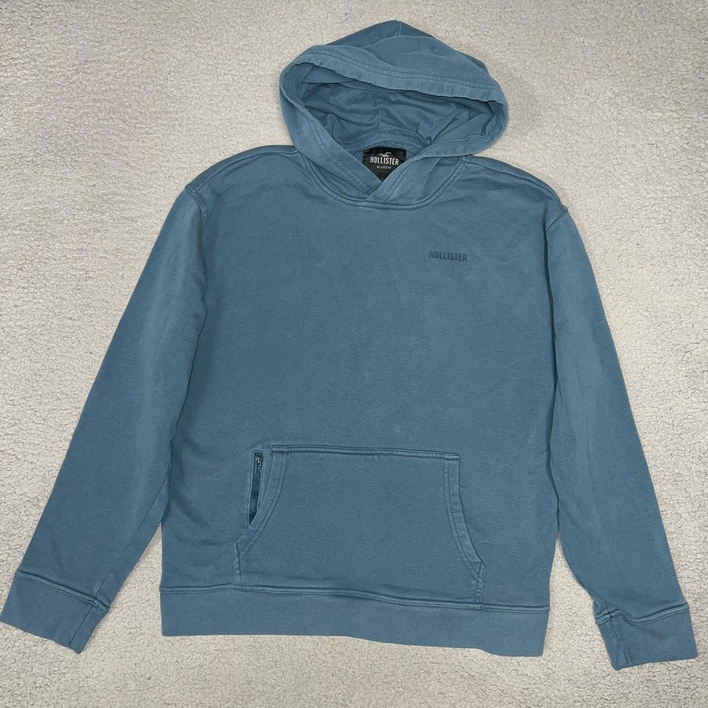 Hollister Hoodie Mens Sz L Blue Relaxed Fit Kangaroo Pocket Zip Sweater Pullover